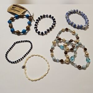 Elegant Blue and Gold Beaded Bracelet Set